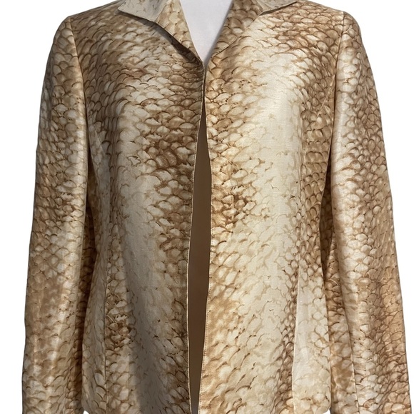 Lafayette 148 New York Gold Tan Beige Brown Silk and Linen Print Jacket - Picture 5 of 9